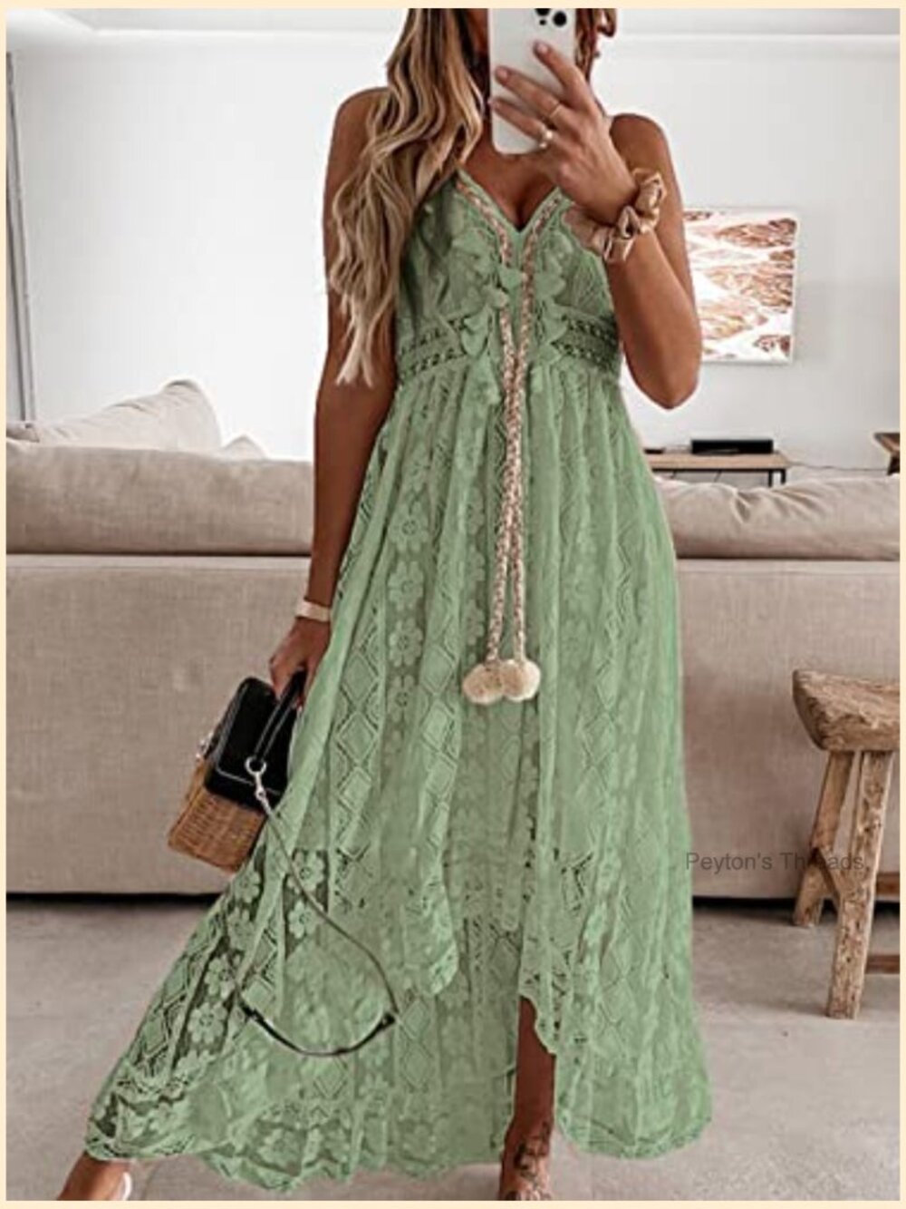 Sleeveless Lace V-Neck Maxi Sundress with Tassel - Picture 4 of 7